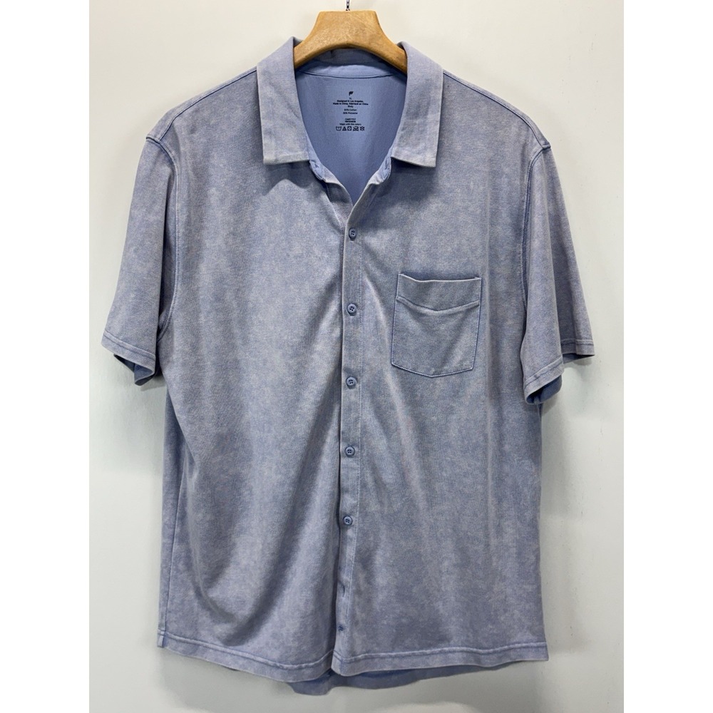 Fabletics Men's The Dash Short Sleeve Button Up Size X-Large Blue Stretch